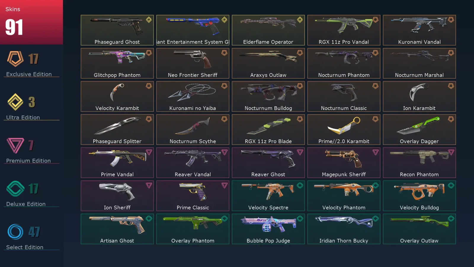 [Valorant] | EU | Level 187 | 28 Agents | 91 Skins — Artisan Ghost