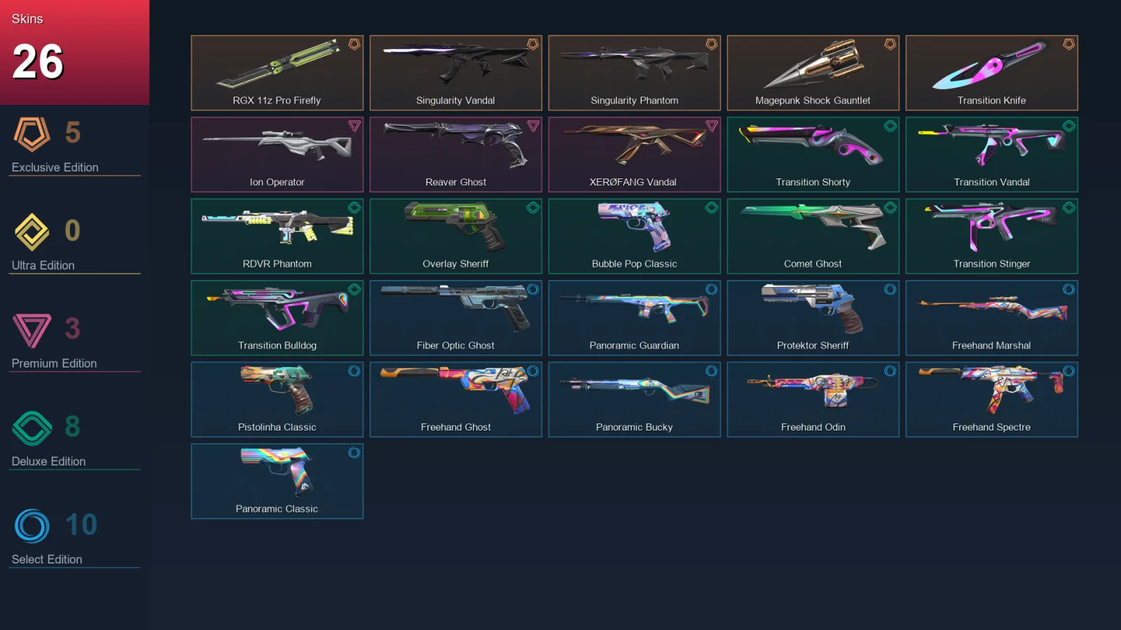 EU | Lv128 | Unranked | 26 Skin | 17 Agent | 61 Buddy