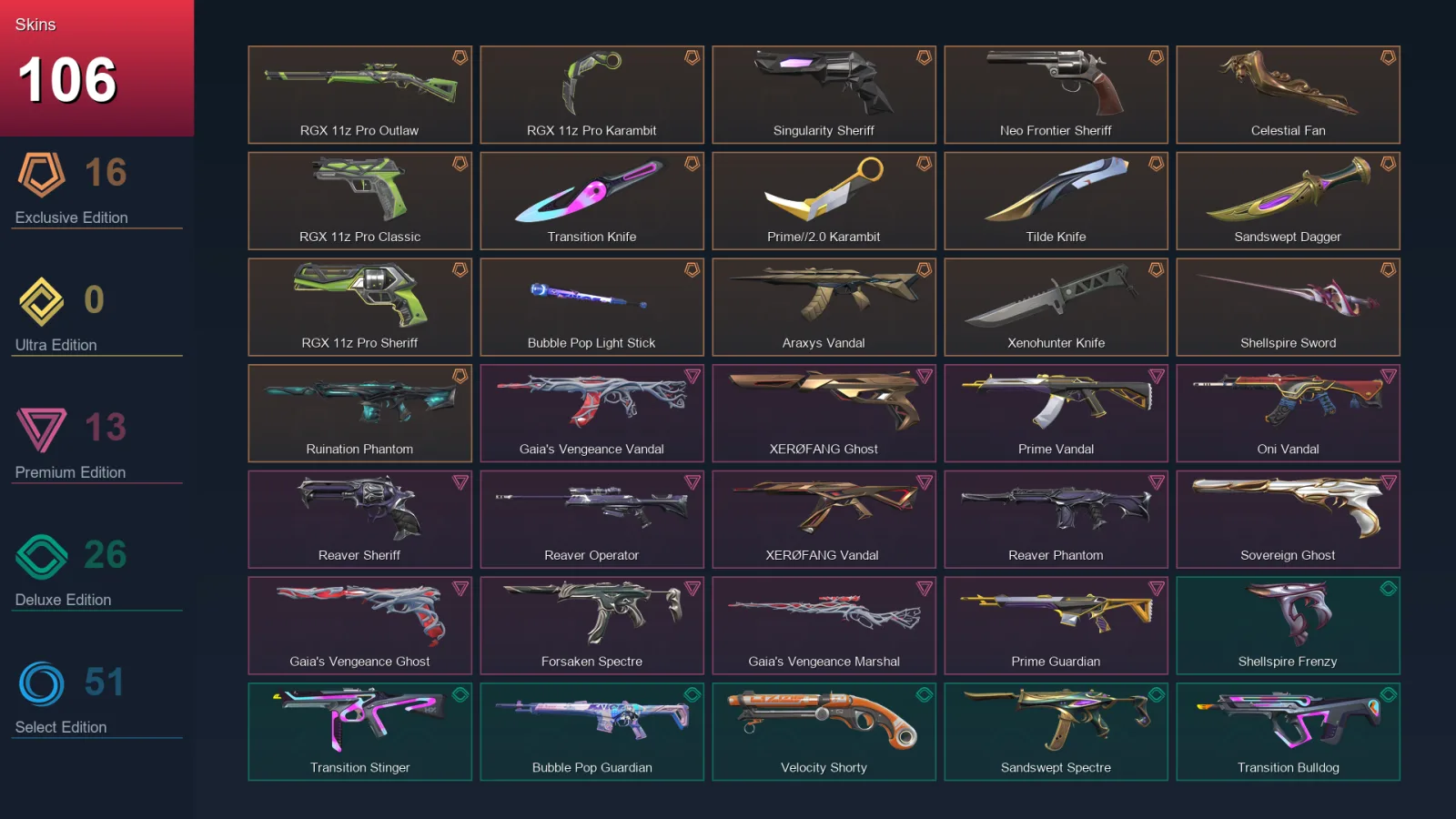 EU | Lv371 | Platinum II | 106 Skin | 29 Agent | 153 Buddy
