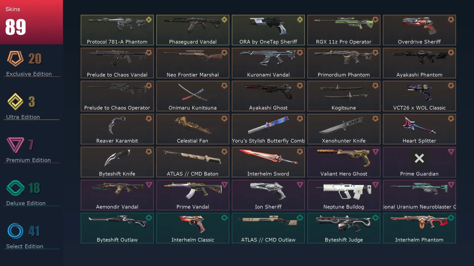 [Valorant] | EU | Level 238 | Gold 2 | 29 Agents | 89 Skins — Valorant account