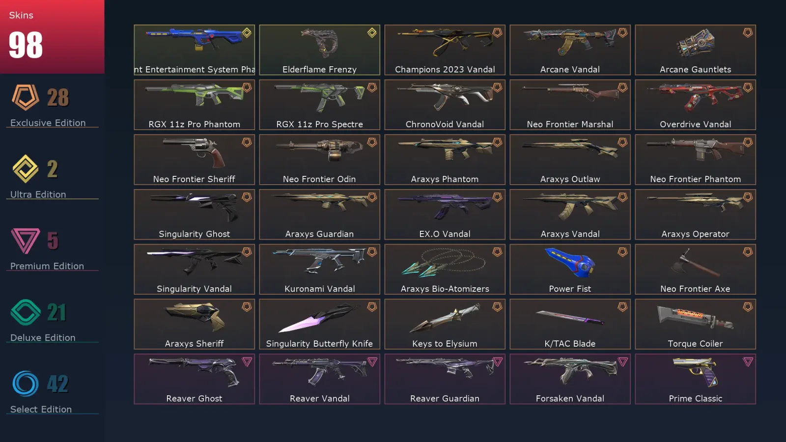 [Valorant] | EU | Level 314 | 29 Agents | 98 Skins