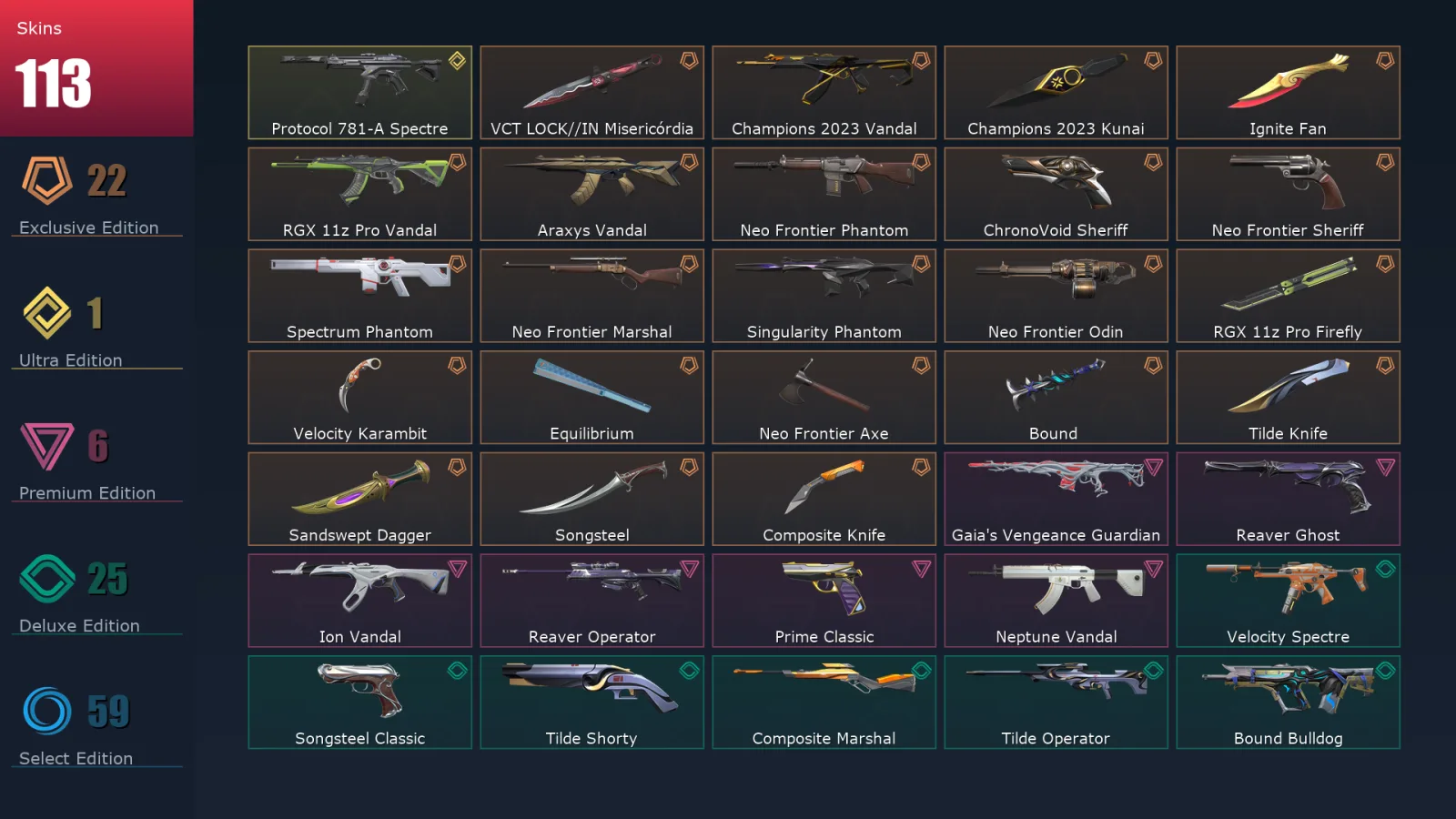 [Valorant] | EU | Level 281 | 26 Agents | 113 Skins