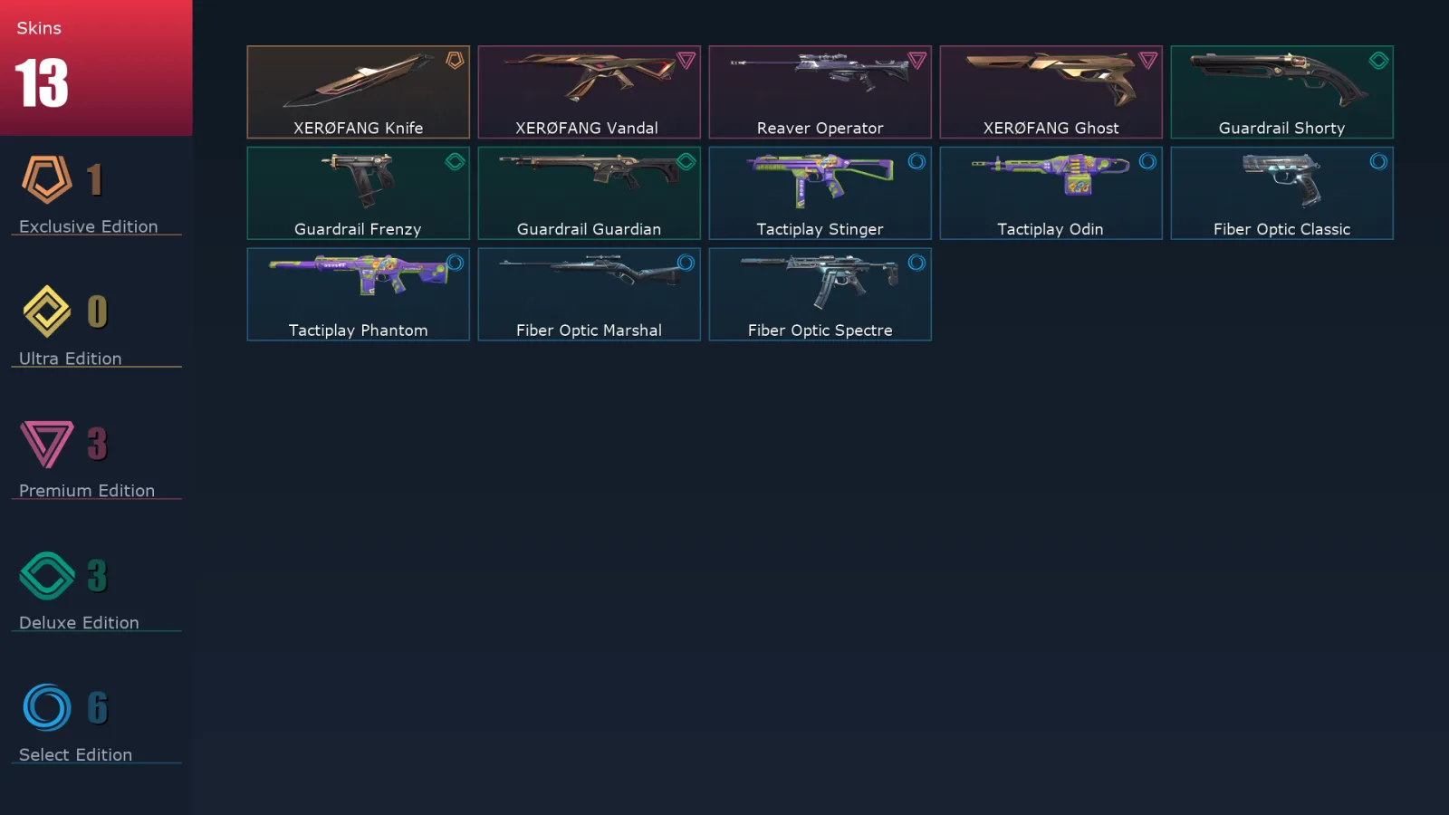 [Valorant] | EU | Level 46 | Platinum 3 | 15 Agents | 13 Skins