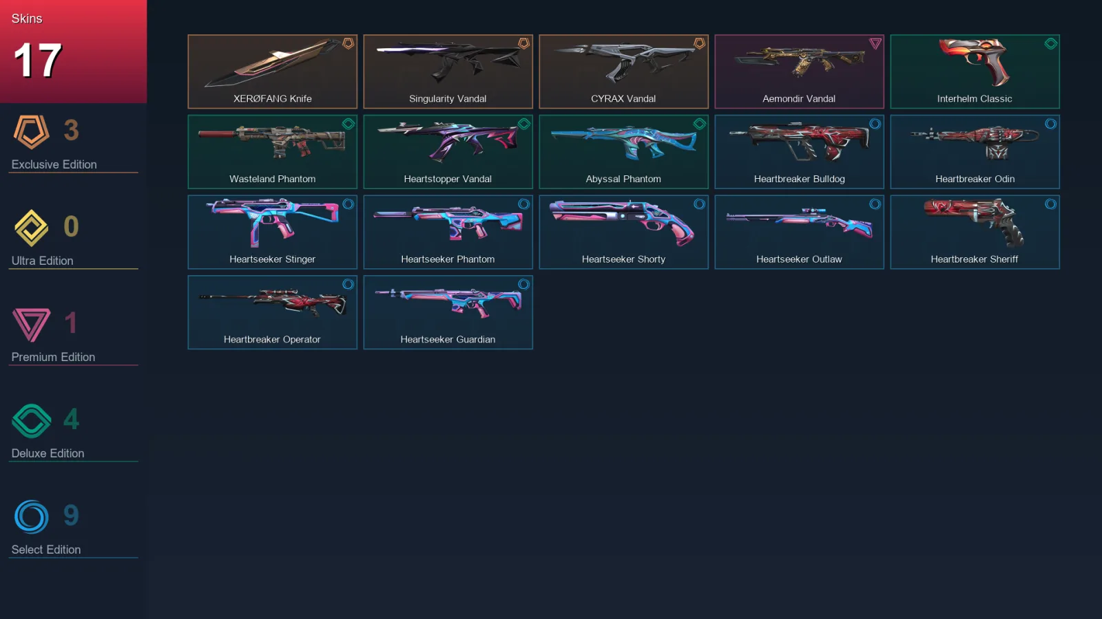 EU | Lv38 | Unranked | 17 Skin | 13 Agent | 14 Buddy — Heartbreaker Operator
