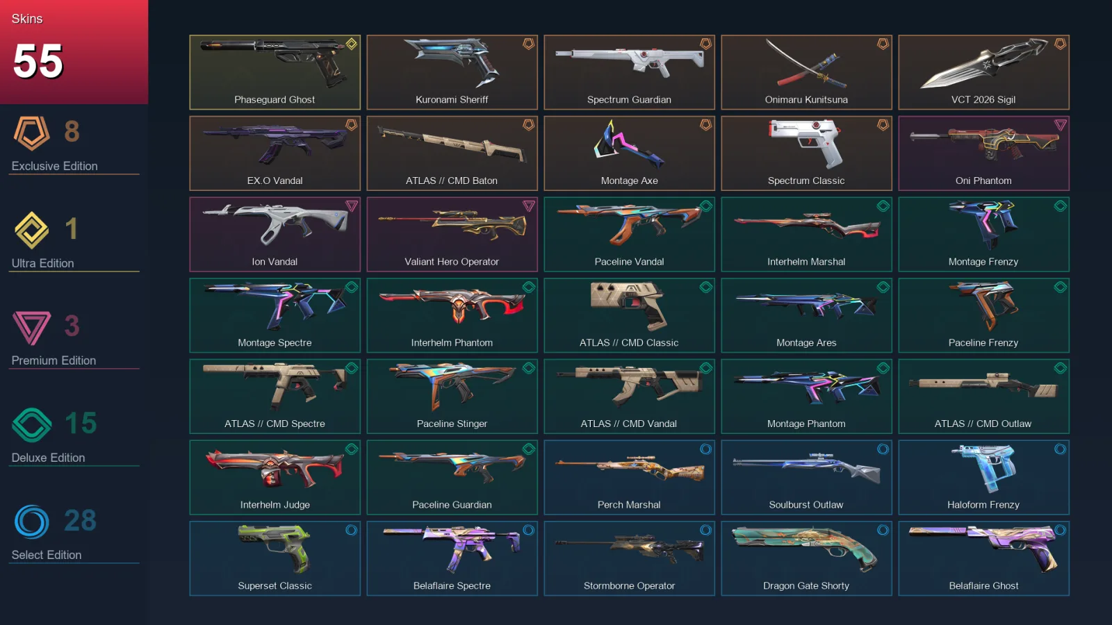 EU | Lv55 | Unranked | 55 Skin | 19 Agent | 41 Buddy