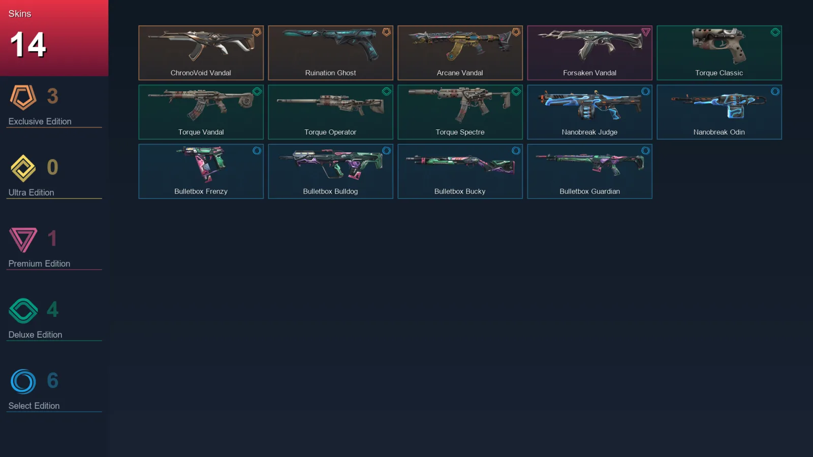 NA | Lv22 | Unranked | 14 Skin | 8 Agent | 10 Buddy