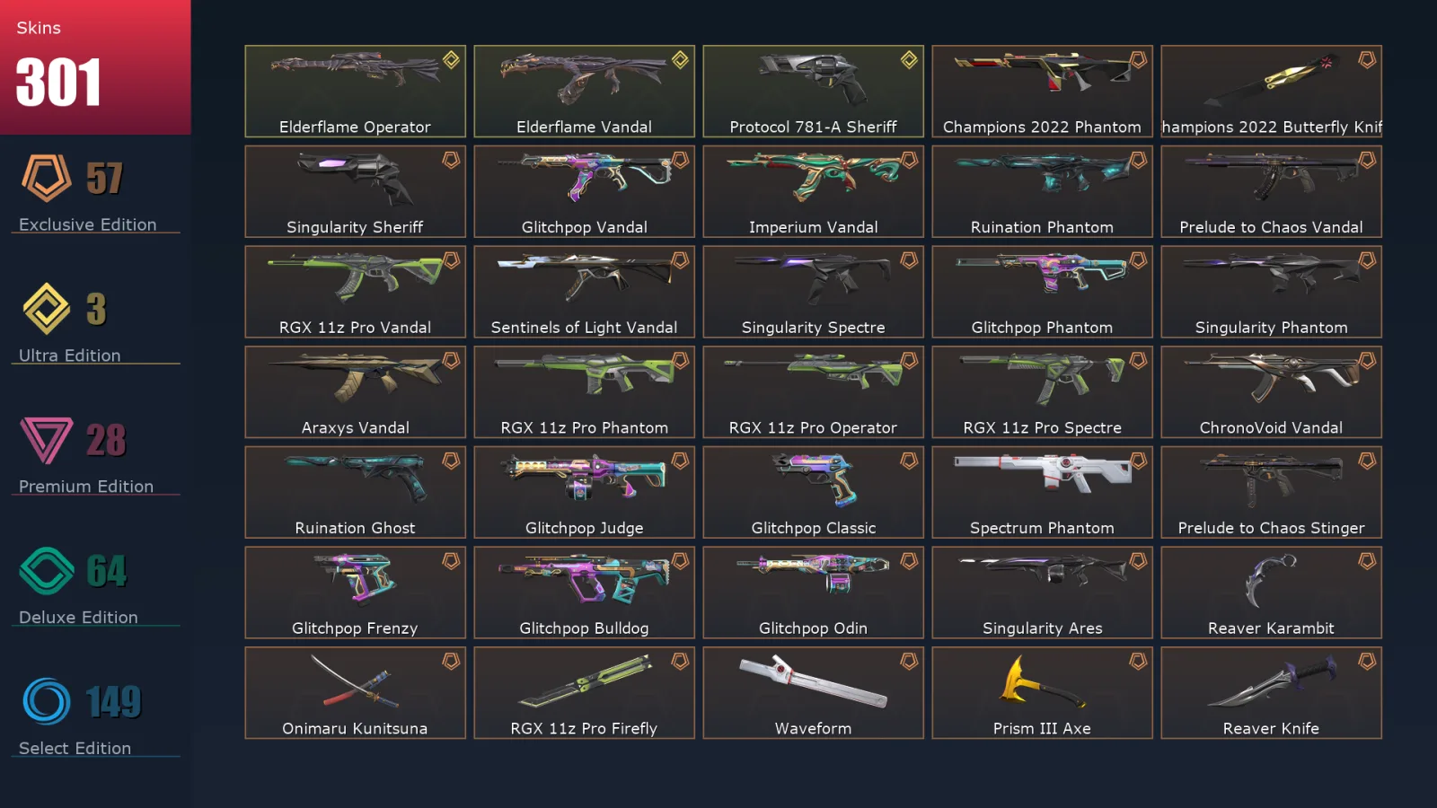 [Valorant] | EU | Level 500 | 25 Agents | 301 Skins