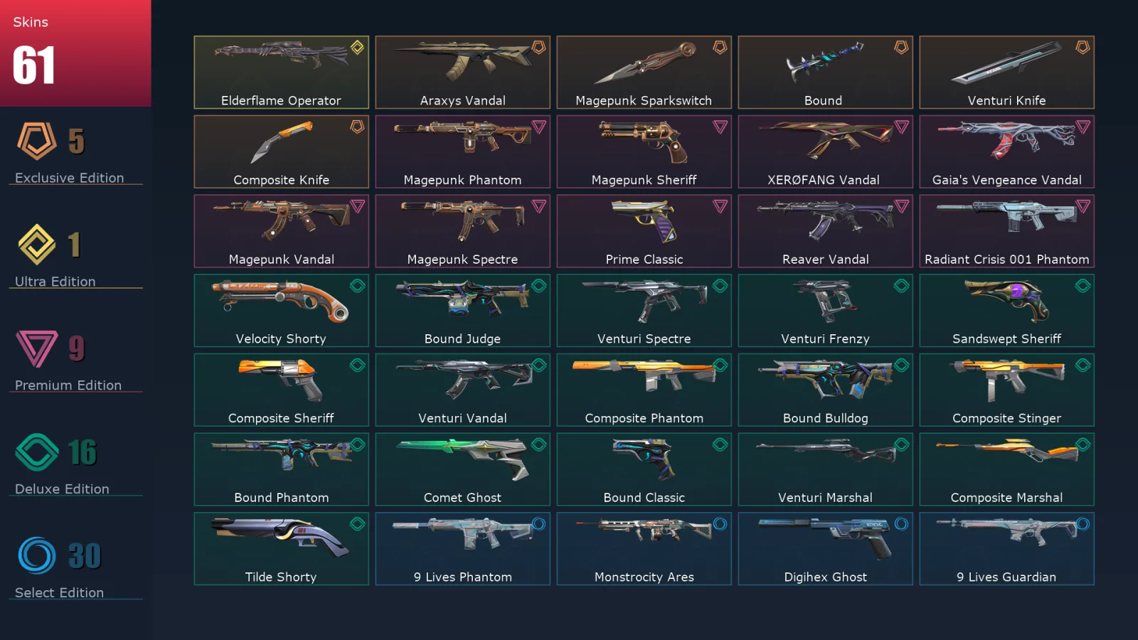 [Valorant] | EU | Level 172 | 26 Agents | 61 Skins