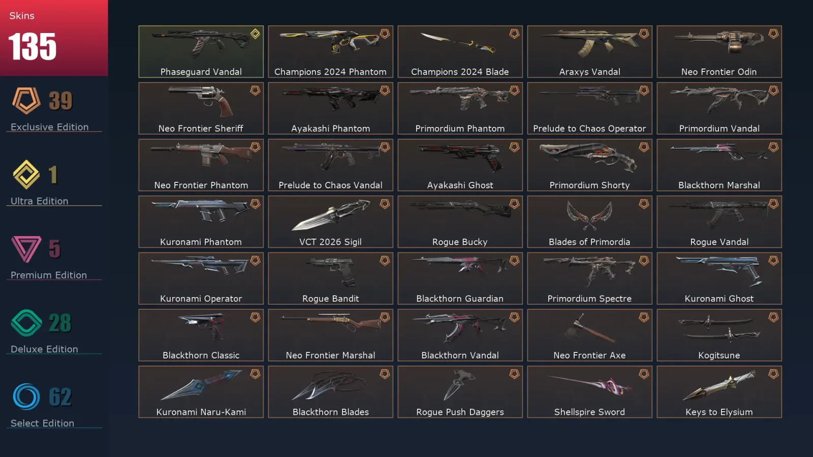 [Valorant] | EU | Level 149 | Platinum 3 | 29 Agents | 135 Skins