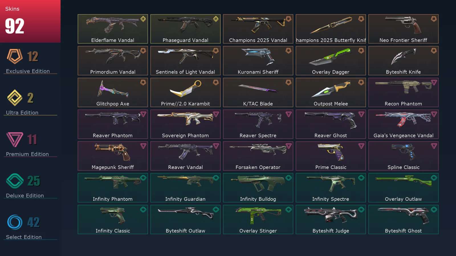 [Valorant] | EU | Level 1 | Immortal 1 | 29 Agents | 92 Skins