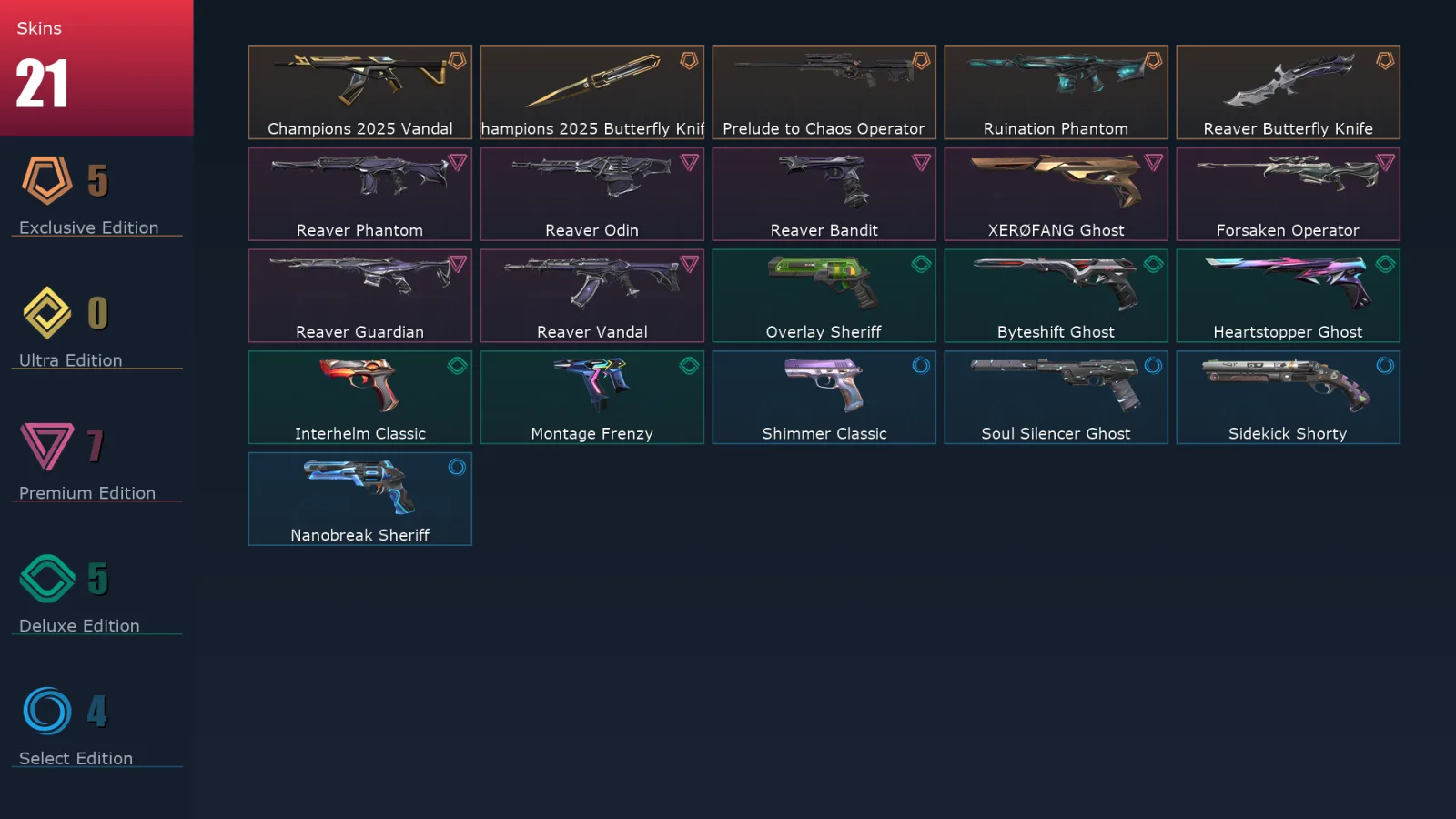 [Valorant] | EU | Level 147 | Platinum 1 | 29 Agents | 21 Skins
