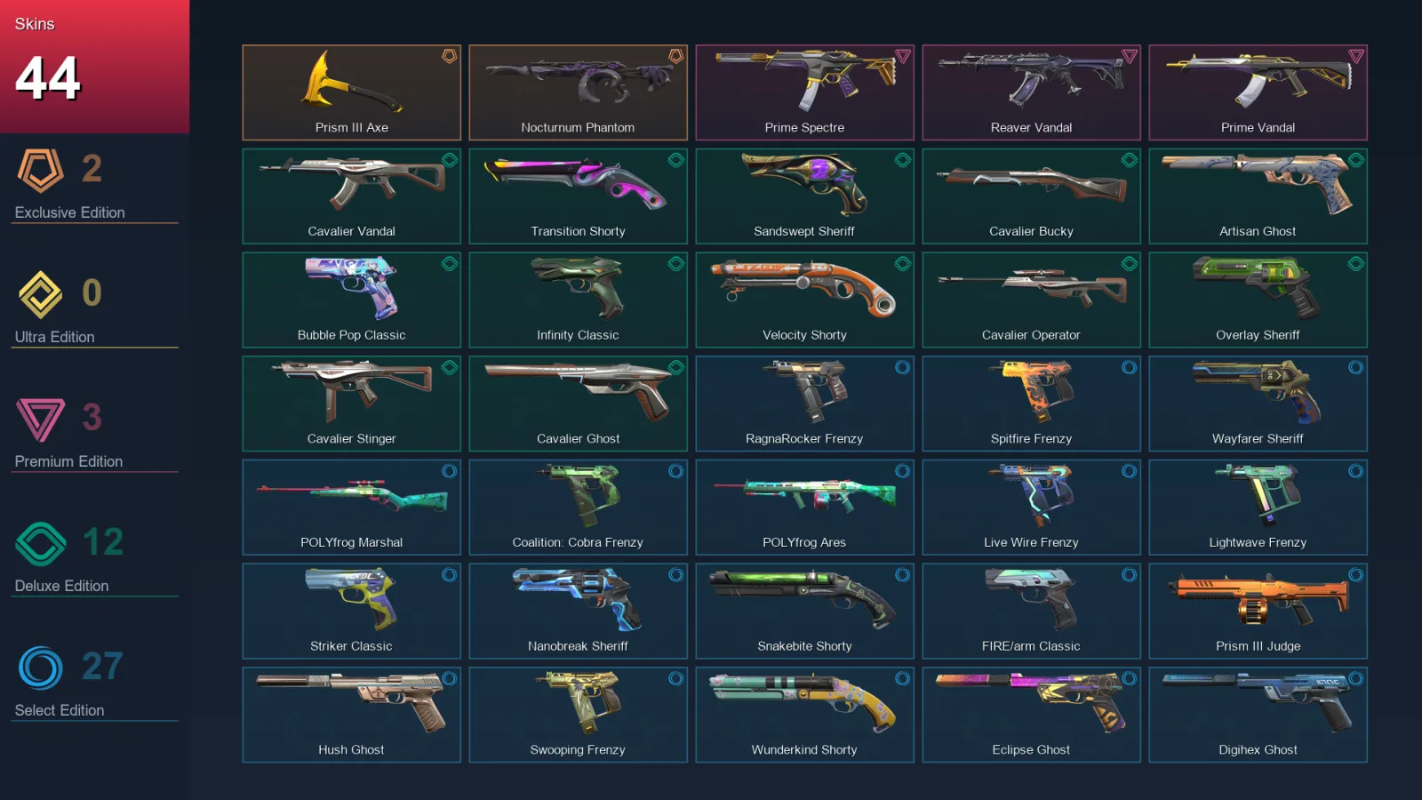 EU | Lv344 | Unranked | 44 Skin | 28 Agent | 115 Buddy