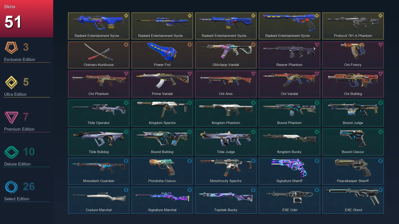 EU | Onimaru Kunitsuna | Power Fist | Glitchpop Vandal | Radiant Entertainment System Bulldog | 51 Skin | 21 Agent | 64 Buddy | Lv90