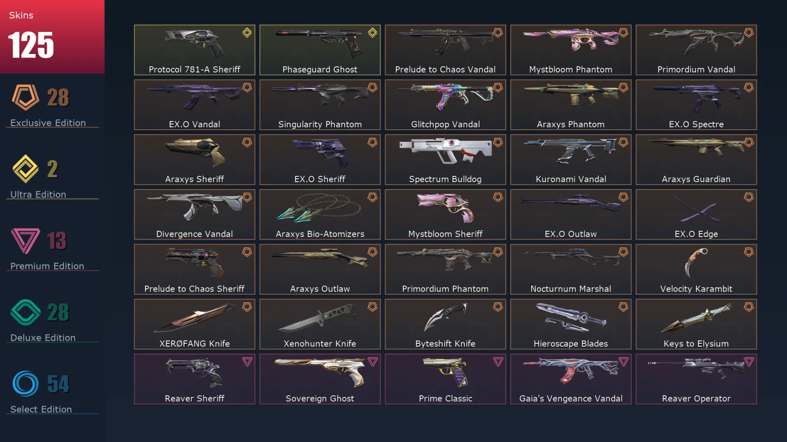 [Valorant] | EU | Level 489 | Ascendant 1 | 29 Agents | 125 Skins