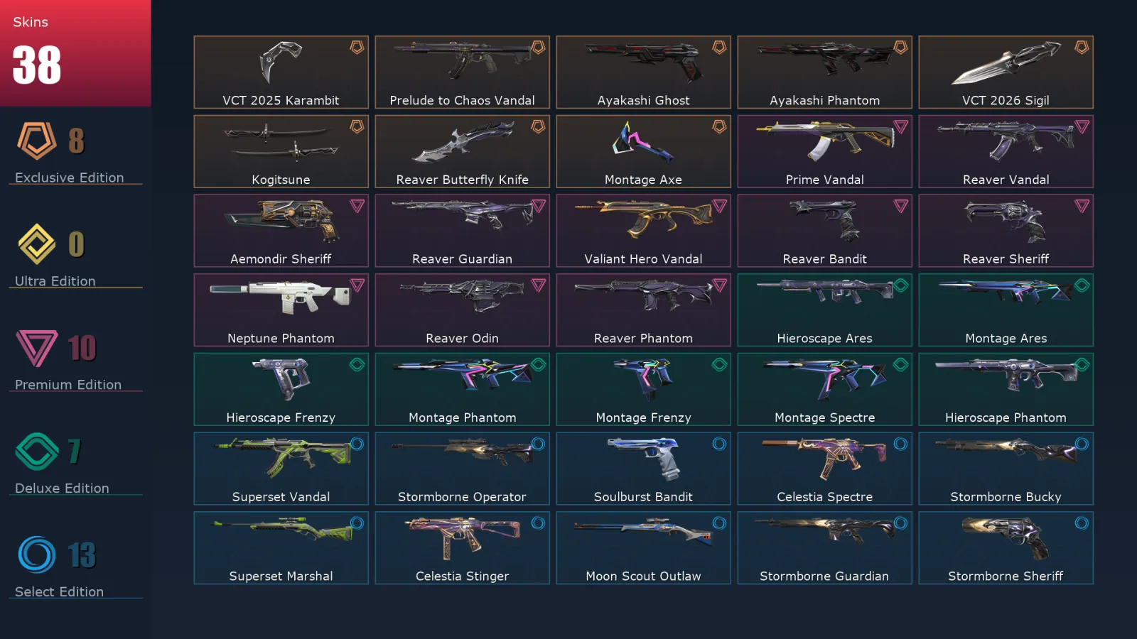 [Valorant] | EU | Level 55 | 18 Agents | 38 Skins