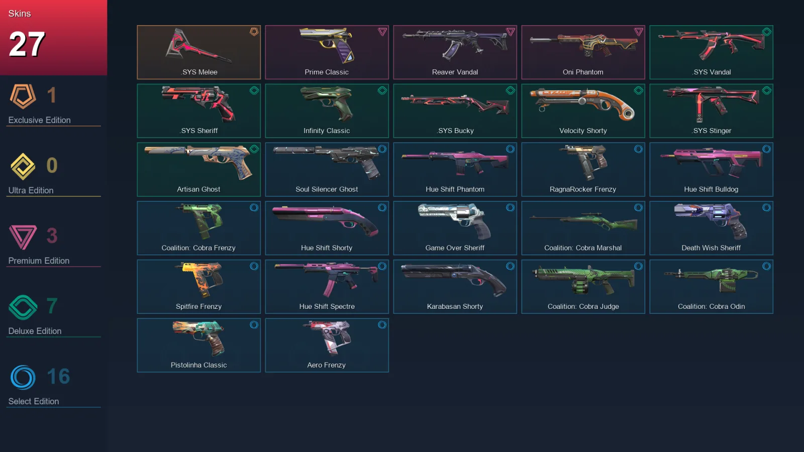AP | Lv167 | Unranked | 27 Skin | 23 Agent | 67 Buddy &mdash; Valorant account with Bucky skin