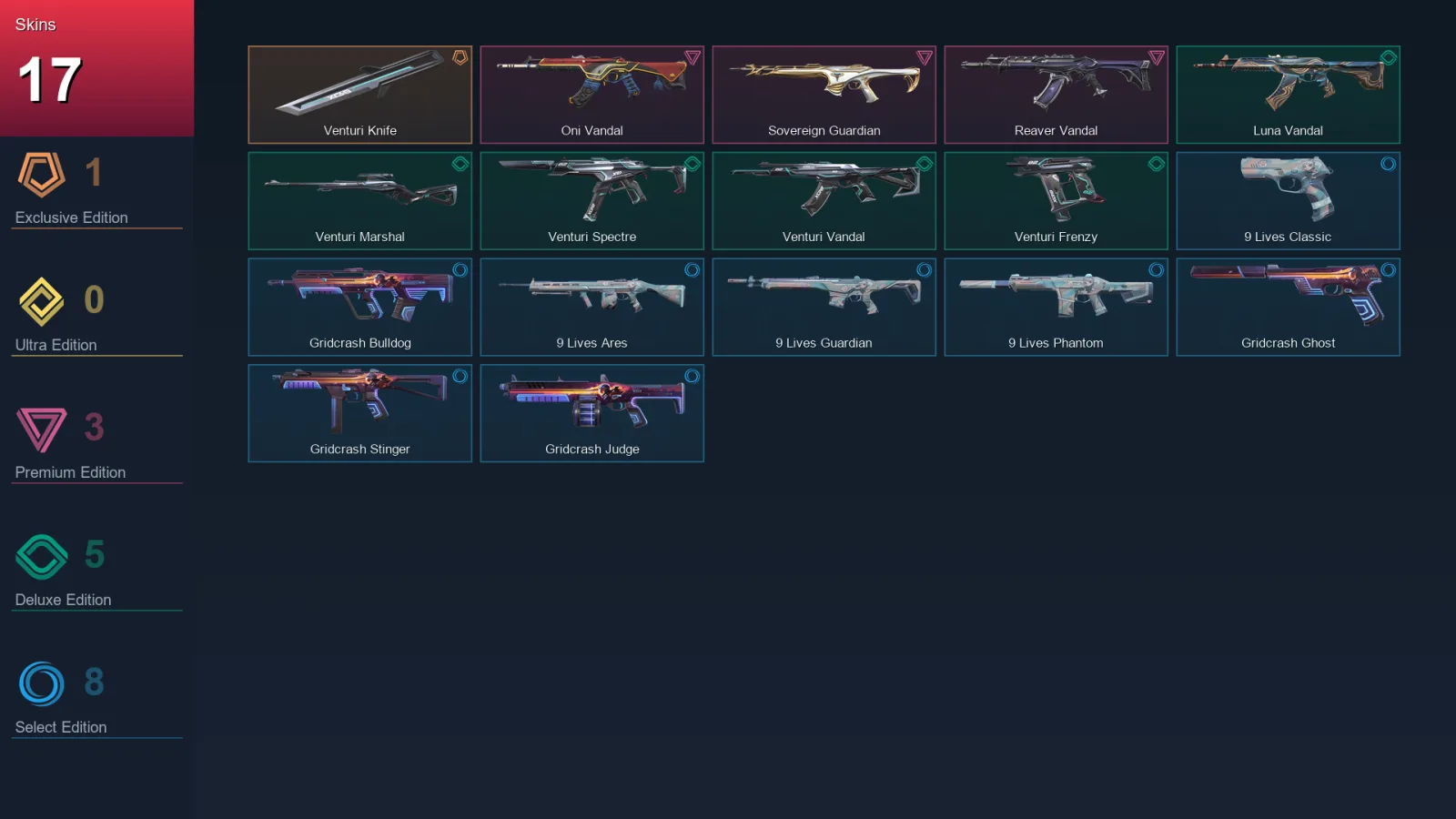 NA | Lv40 | Unranked | 17 Skin | 16 Agent | 17 Buddy