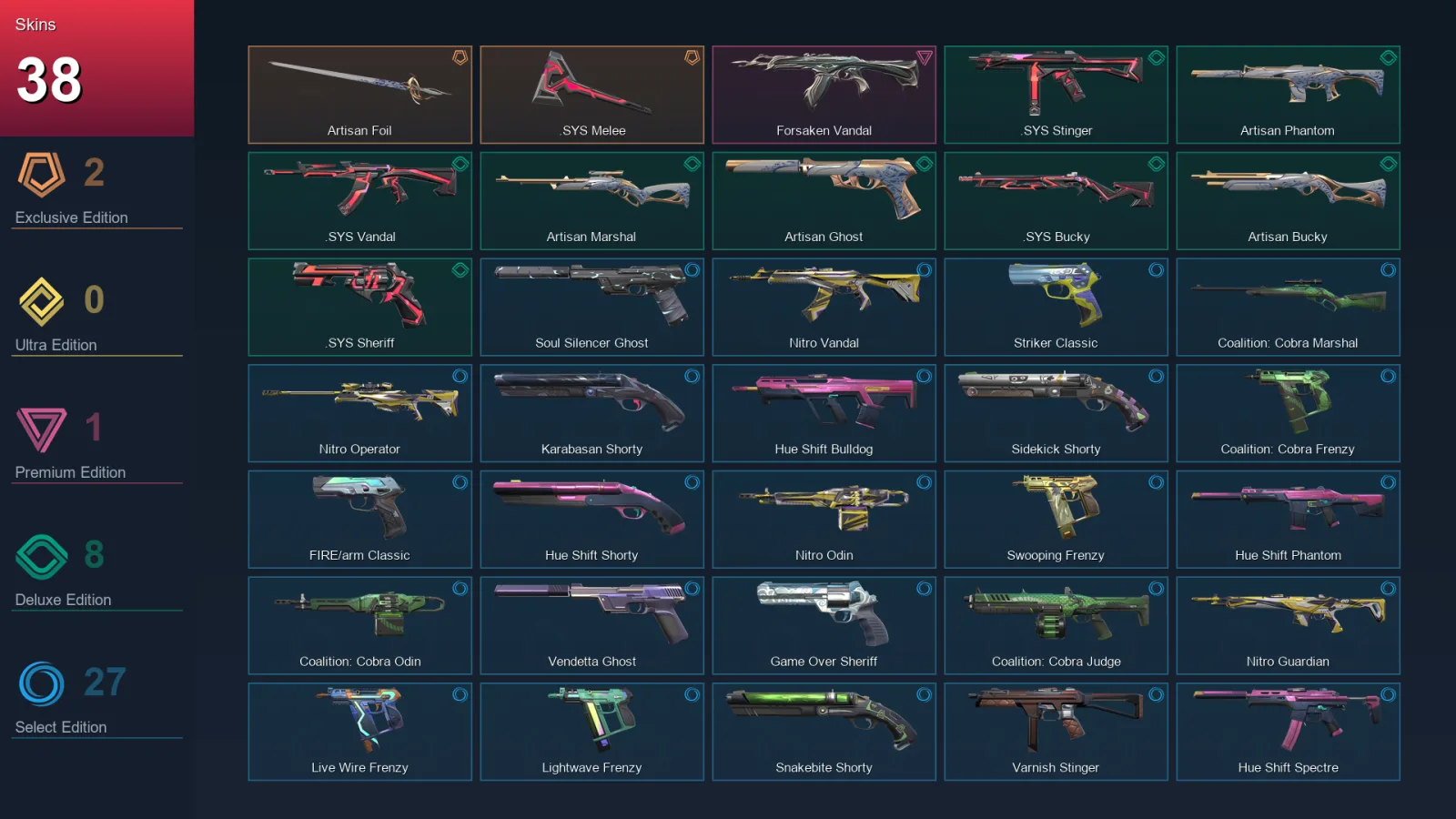 AP | Lv187 | Unranked | 38 Skin | 27 Agent | 91 Buddy