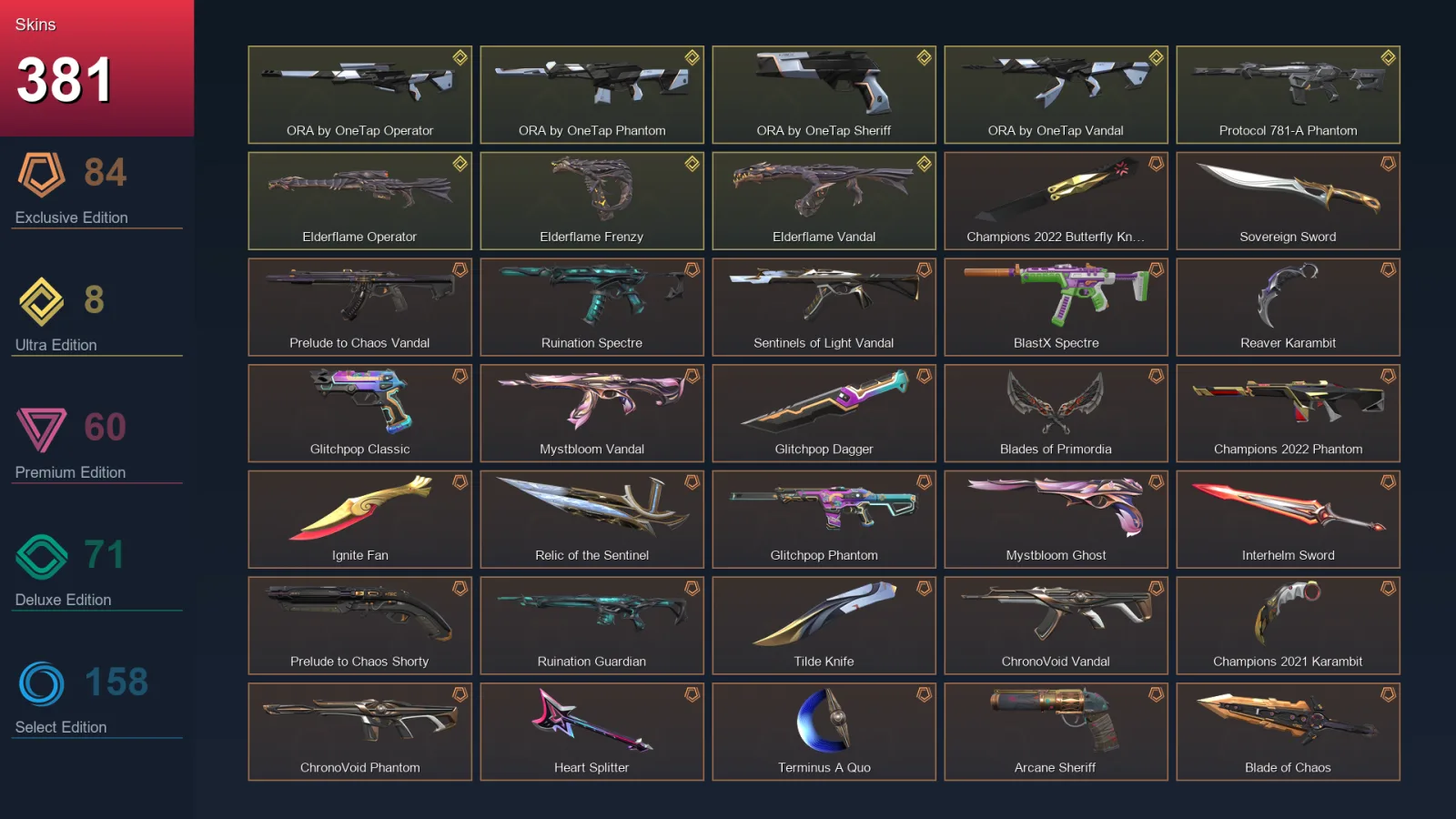 NA | Lv305 | Unranked | 381 Skin | 28 Agent | 224 Buddy