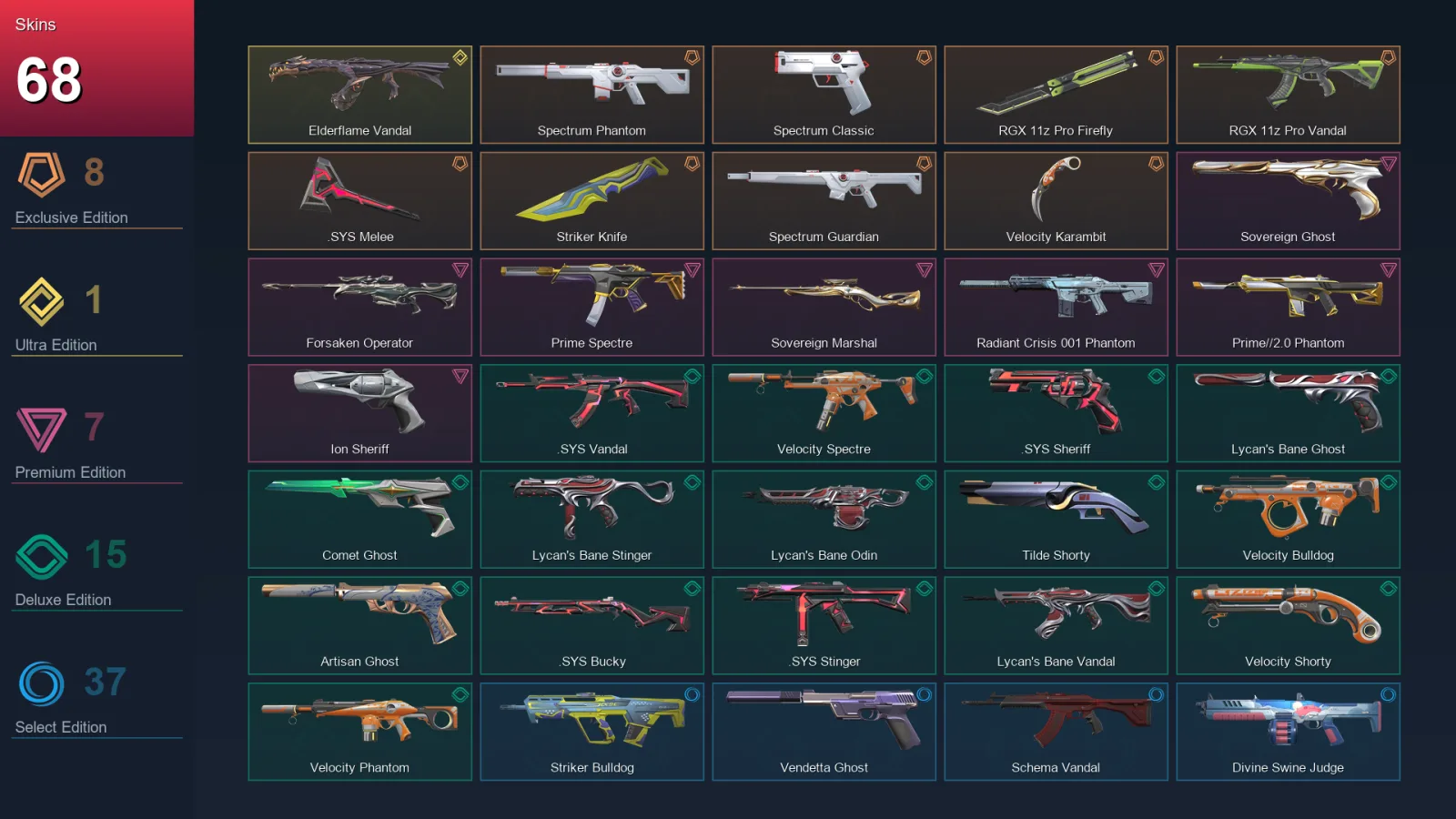 AP | Lv246 | Unranked | 68 Skin | 24 Agent | 81 Buddy