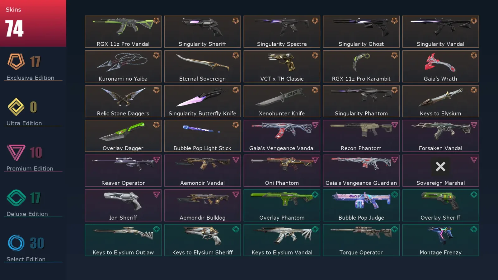 [Valorant] | EU | Level 89 | Ascendant 1 | 20 Agents | 74 Skins