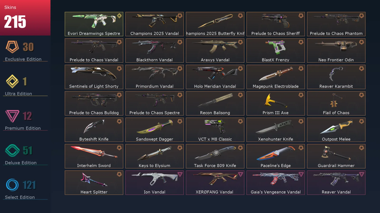 [Valorant] | EU | Level 500 | Diamond 1 | 29 Agents | 215 Skins