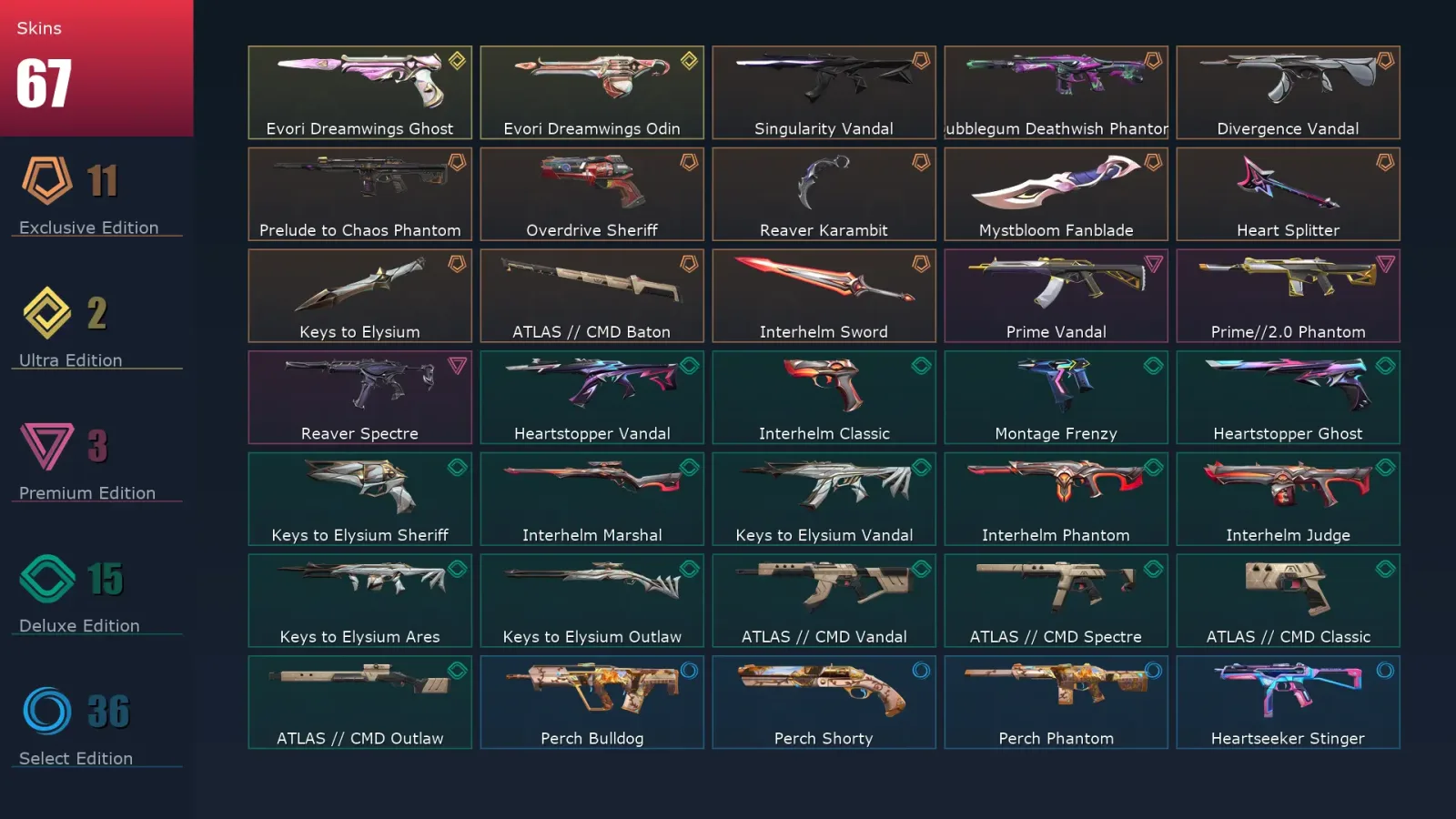 [Valorant] | EU | Level 313 | Platinum 2 | 27 Agents | 67 Skins