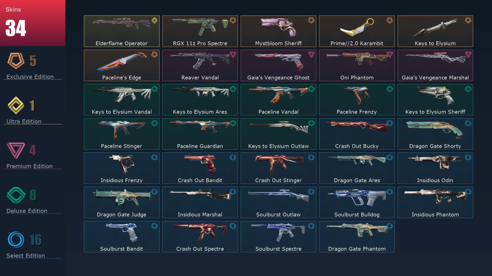 [Valorant] | EU | Level 38 | 12 Agents | 34 Skins
