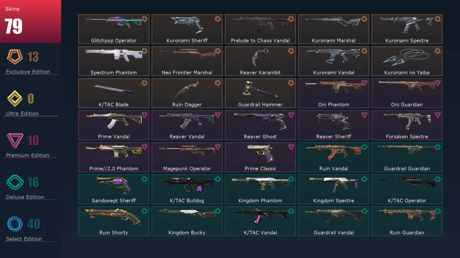 [Valorant] | EU | Level 242 | 26 Agents | 79 Skins
