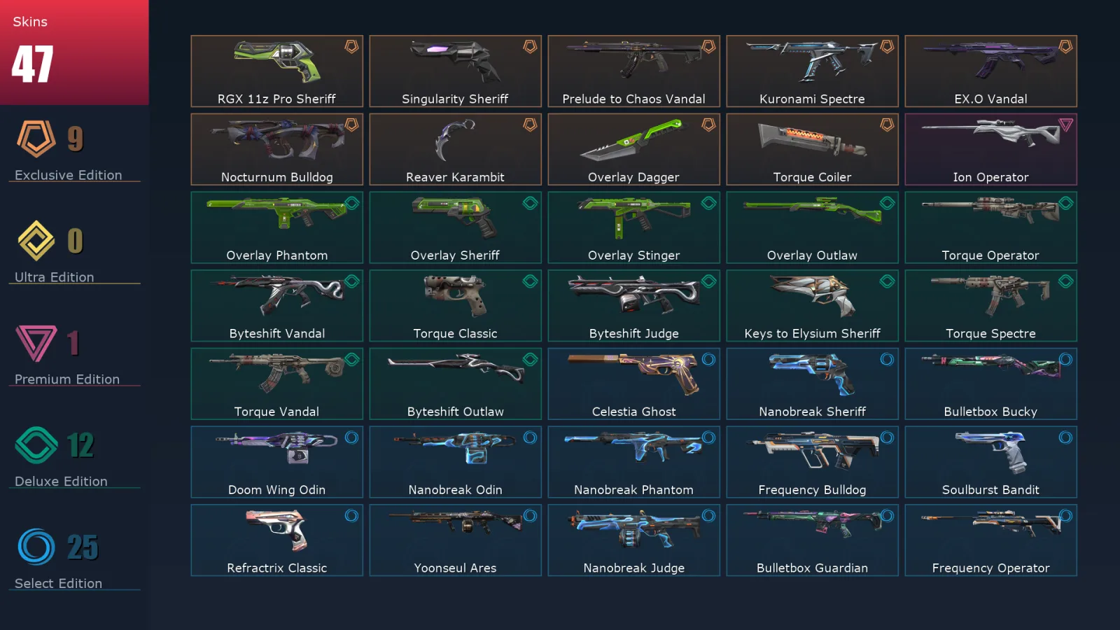 [Valorant] | EU | Level 138 | Gold 1 | 29 Agents | 47 Skins