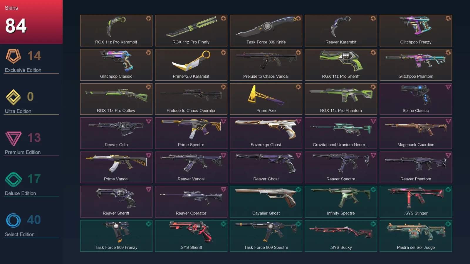 NA | RGX 11z Pro Karambit | RGX 11z Pro Firefly | Task Force 809 Knife | Reaver Karambit | 84 Skin | 22 Agent | 61 Buddy | Lv61