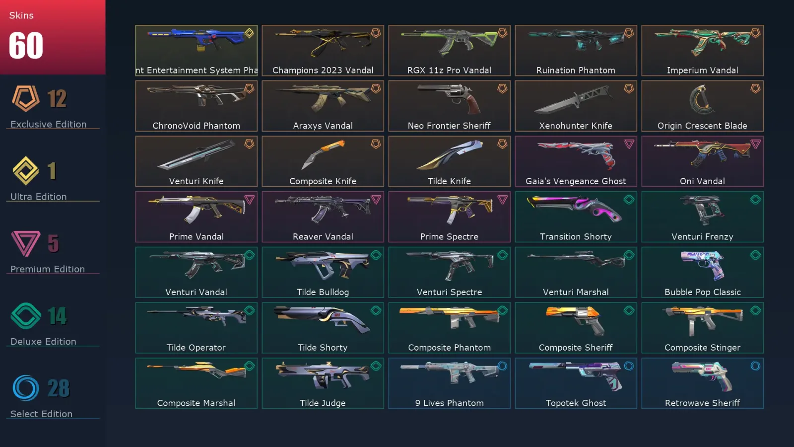 [Valorant] | EU | Level 193 | 29 Agents | 60 Skins