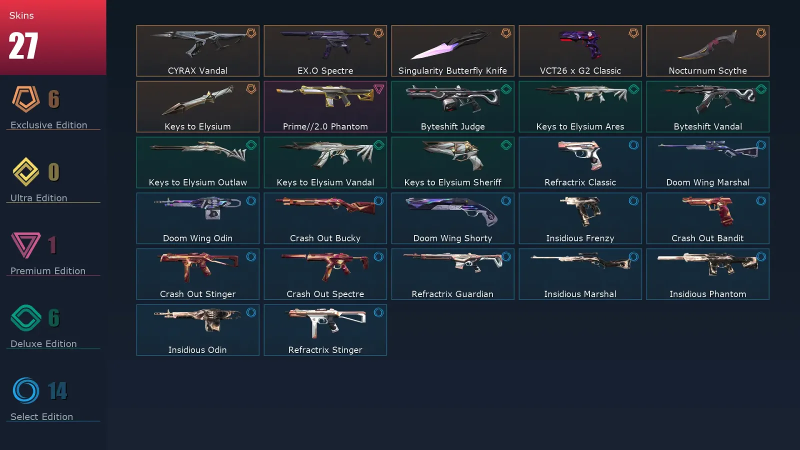 [Valorant] | EU | Level 29 | 11 Agents | 27 Skins