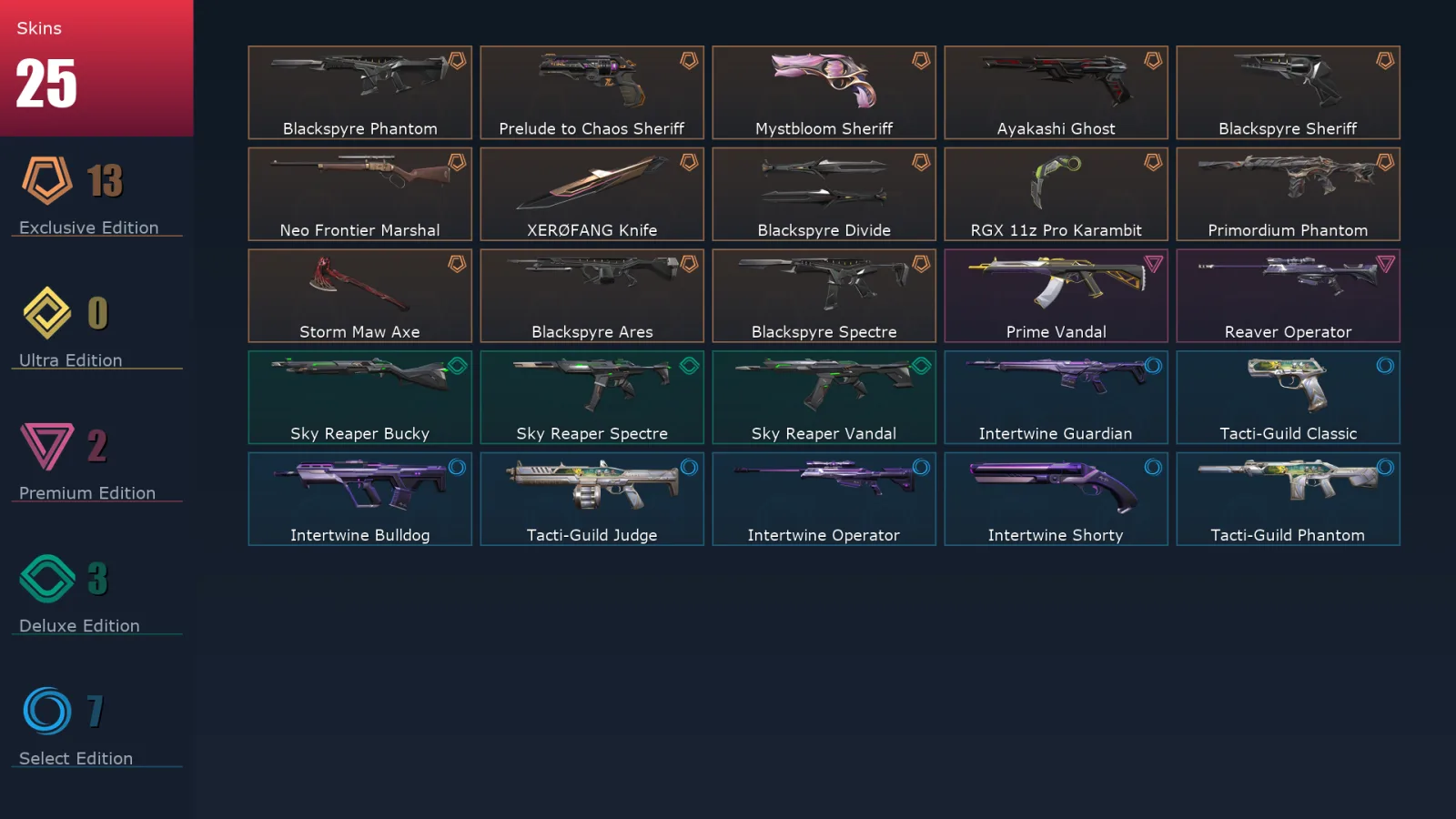 [Valorant] | EU | Level 27 | Gold 3 | 11 Agents | 25 Skins