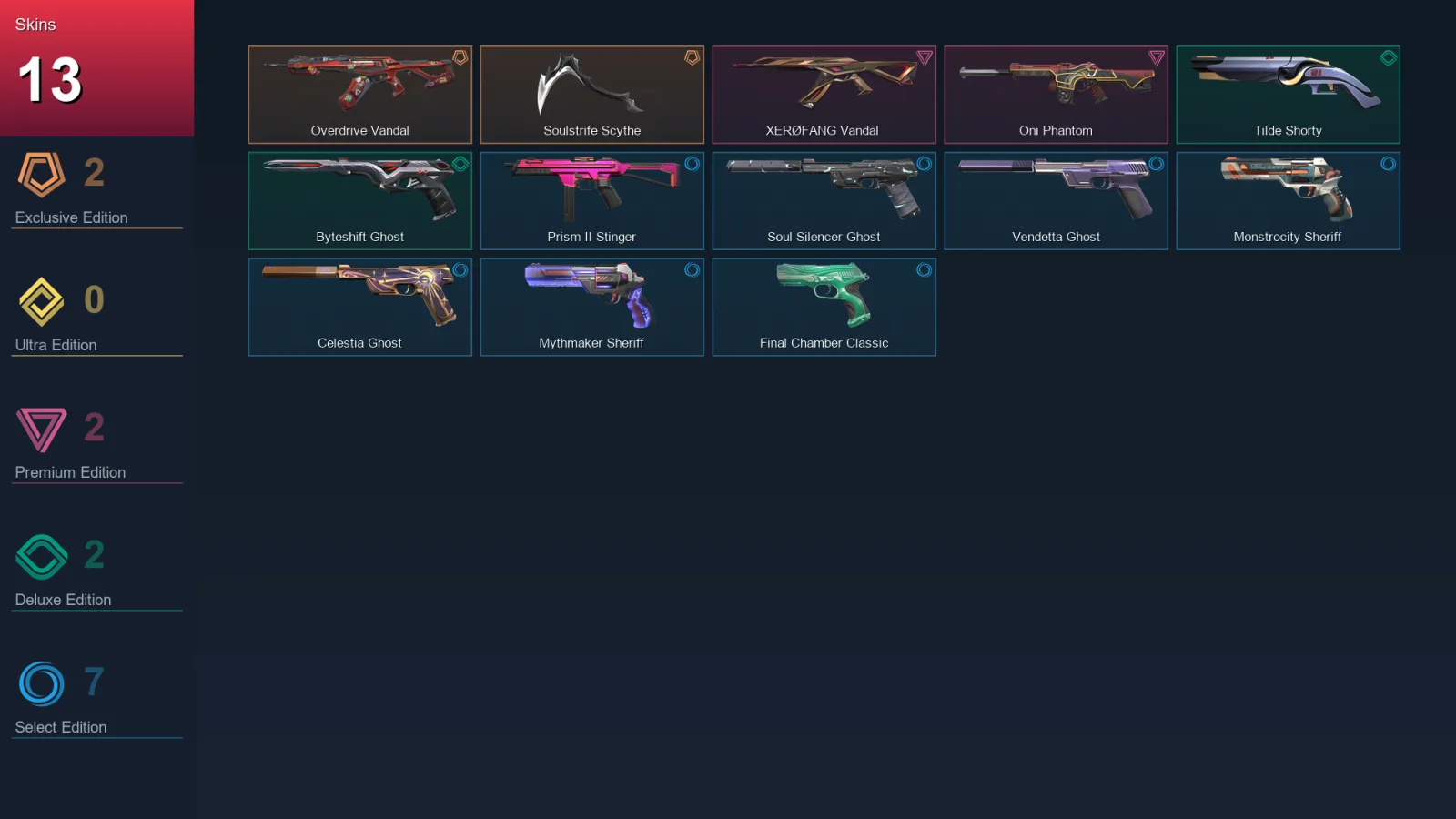 AP | Overdrive Vandal | Soulstrife Scythe | XERØFANG Vandal | Oni Phantom | 13 Skin | 28 Agent | 74 Buddy | Lv158