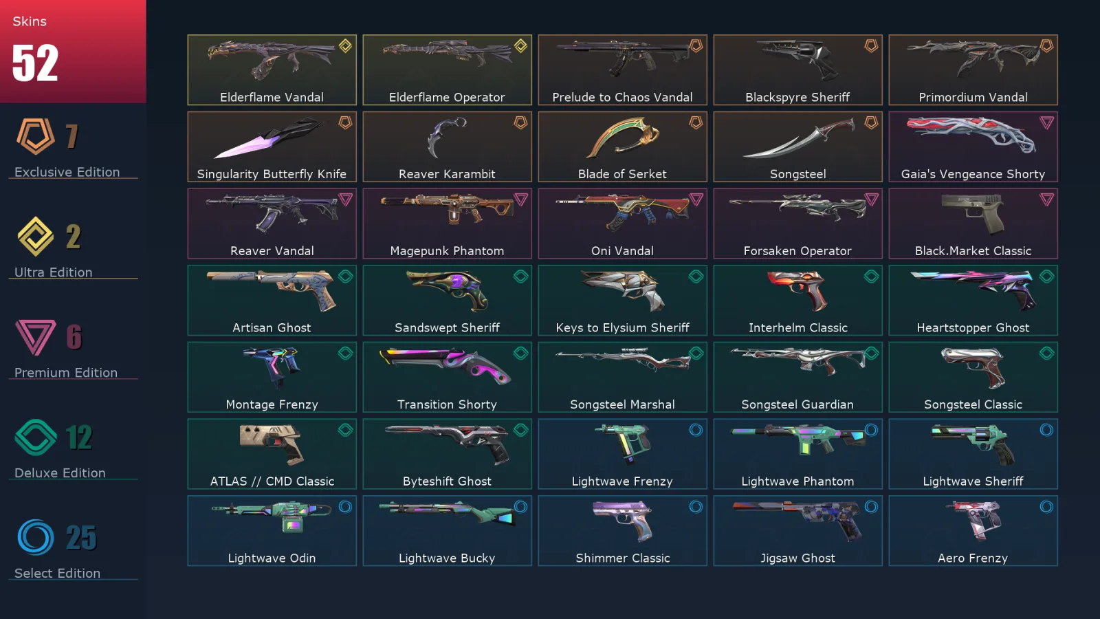 [Valorant] | EU | Level 389 | Platinum 2 | 29 Agents | 52 Skins