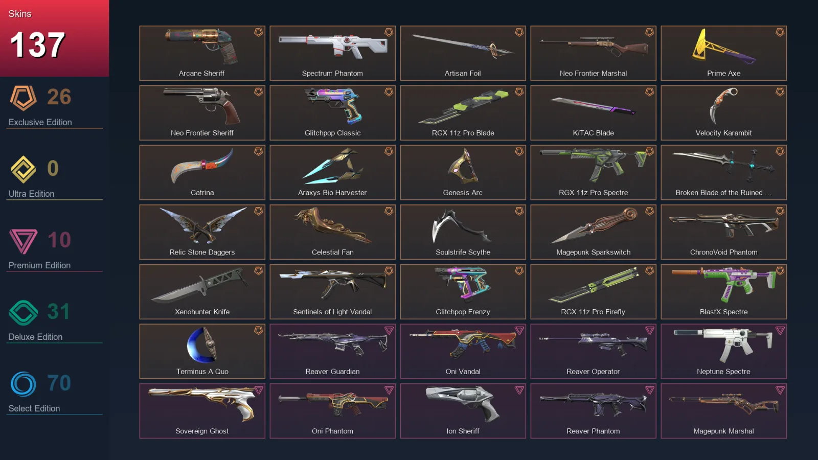 AP | Lv169 | Unranked | 137 Skin | 26 Agent | 121 Buddy — Valorant account