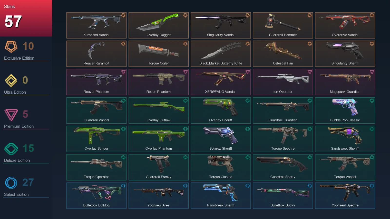 EU | Lv182 | Unranked | 57 Skin | 29 Agent | 89 Buddy