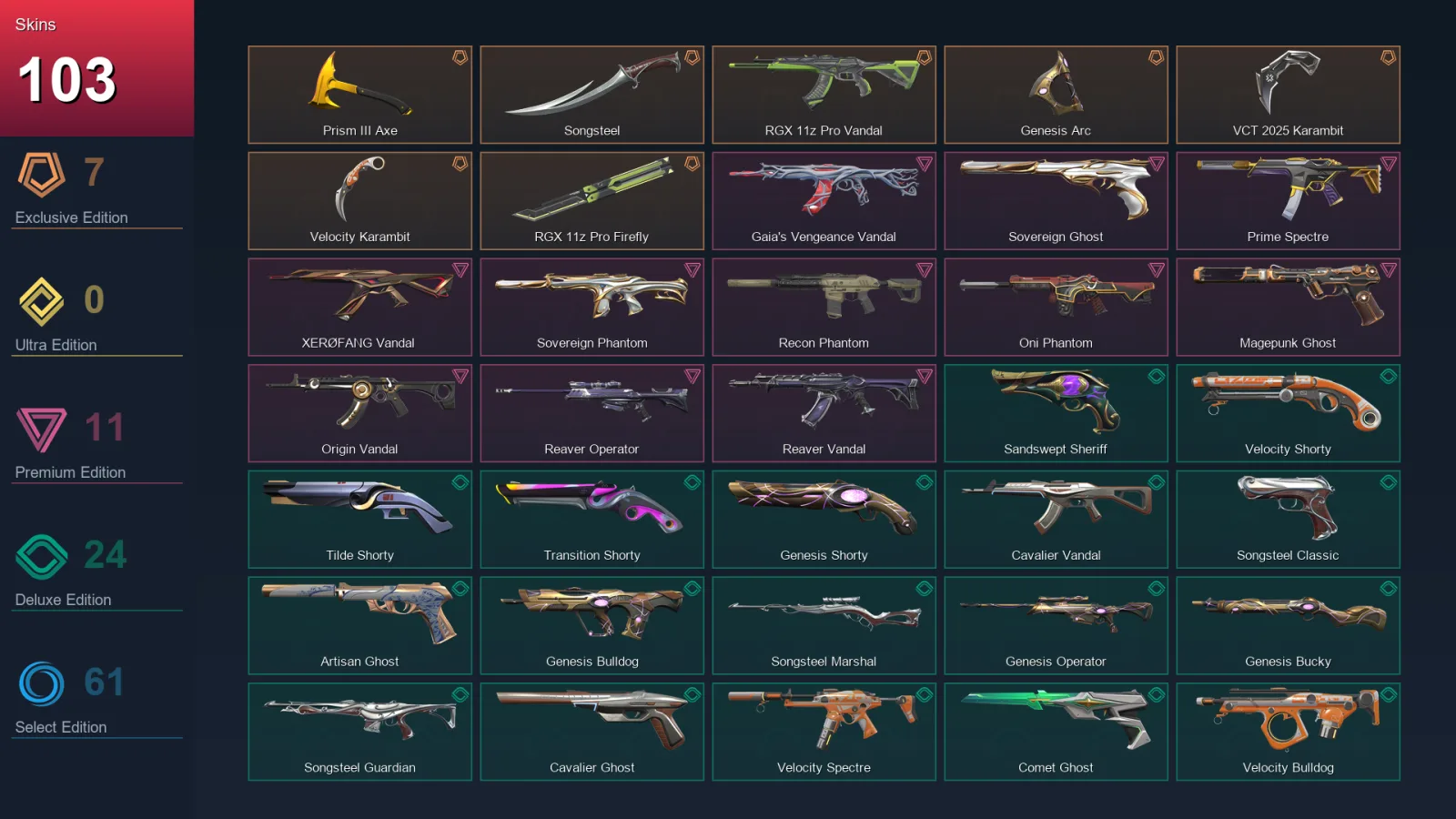 AP | Lv644 | Unranked | 103 Skin | 29 Agent | 167 Buddy