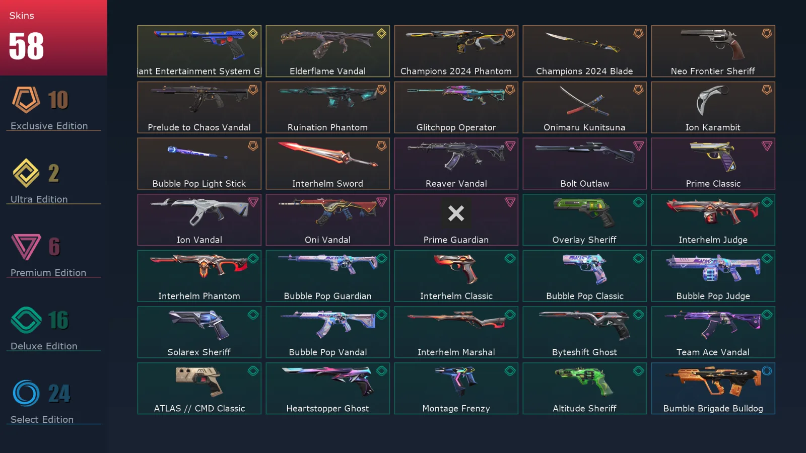 [Valorant] | EU | Level 200 | Diamond 1 | 29 Agents | 58 Skins