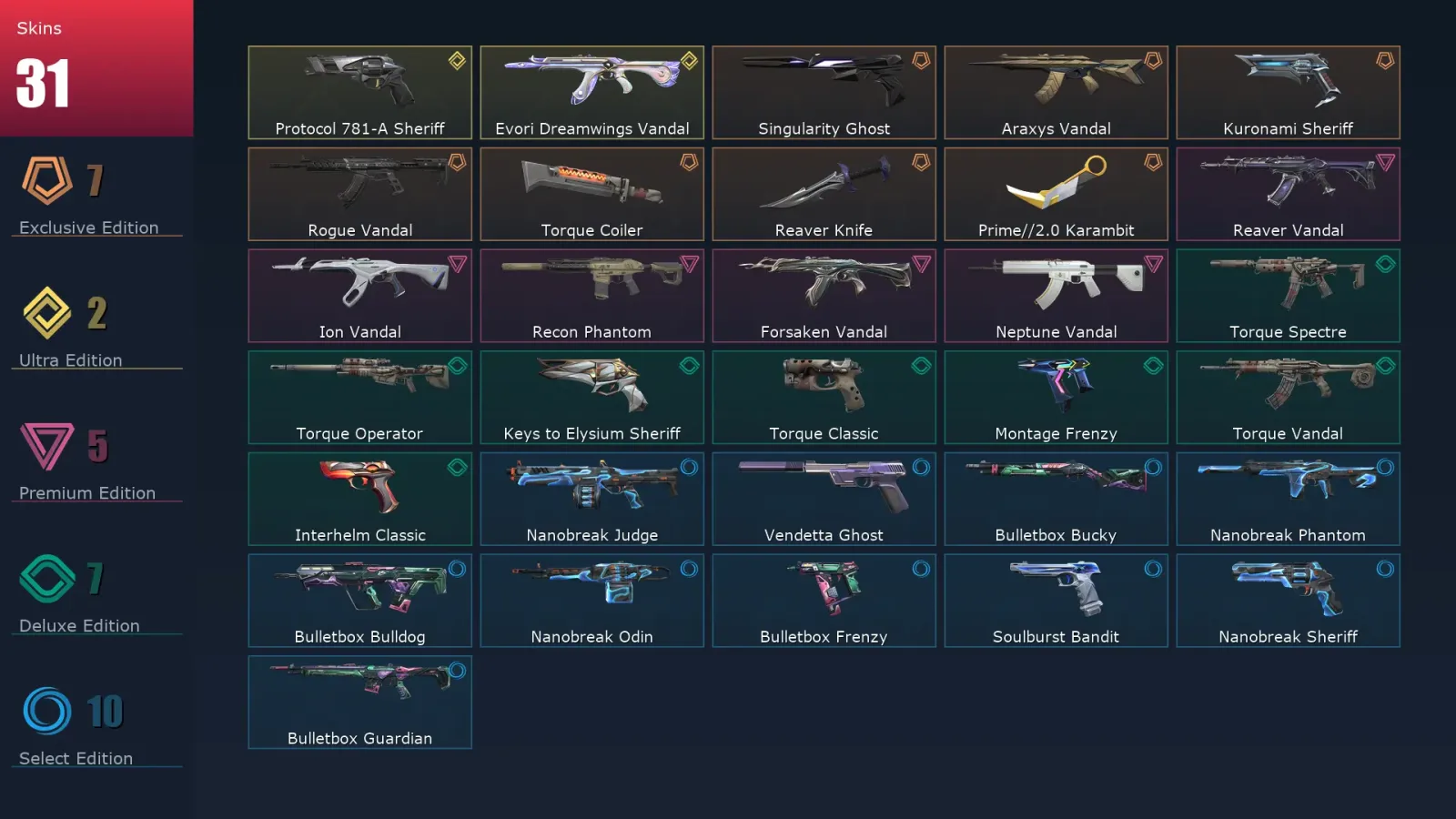 [Valorant] | EU | Level 194 | Ascendant 2 | 29 Agents | 31 Skins