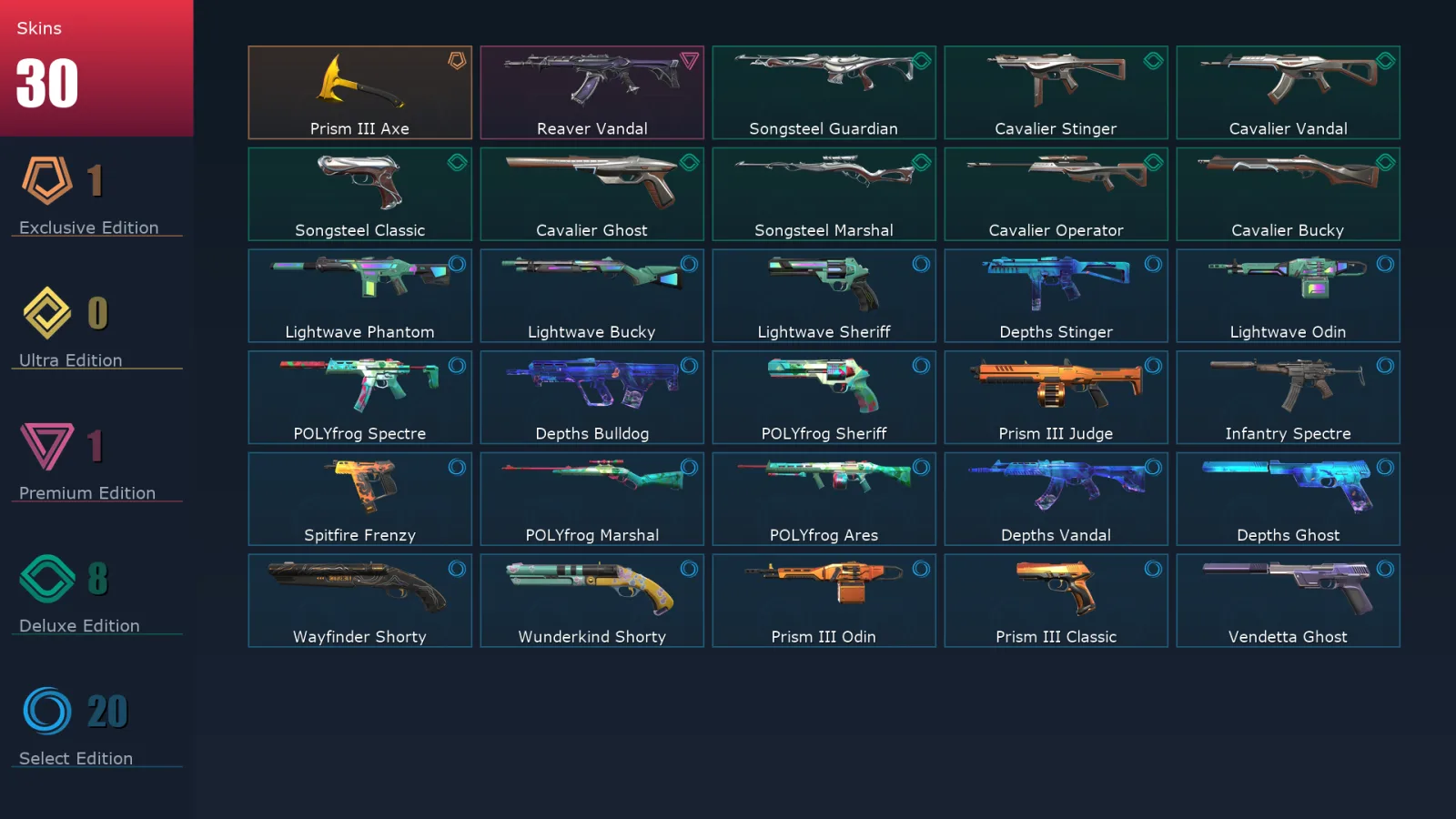[Valorant] | EU | Level 52 | 12 Agents | 30 Skins