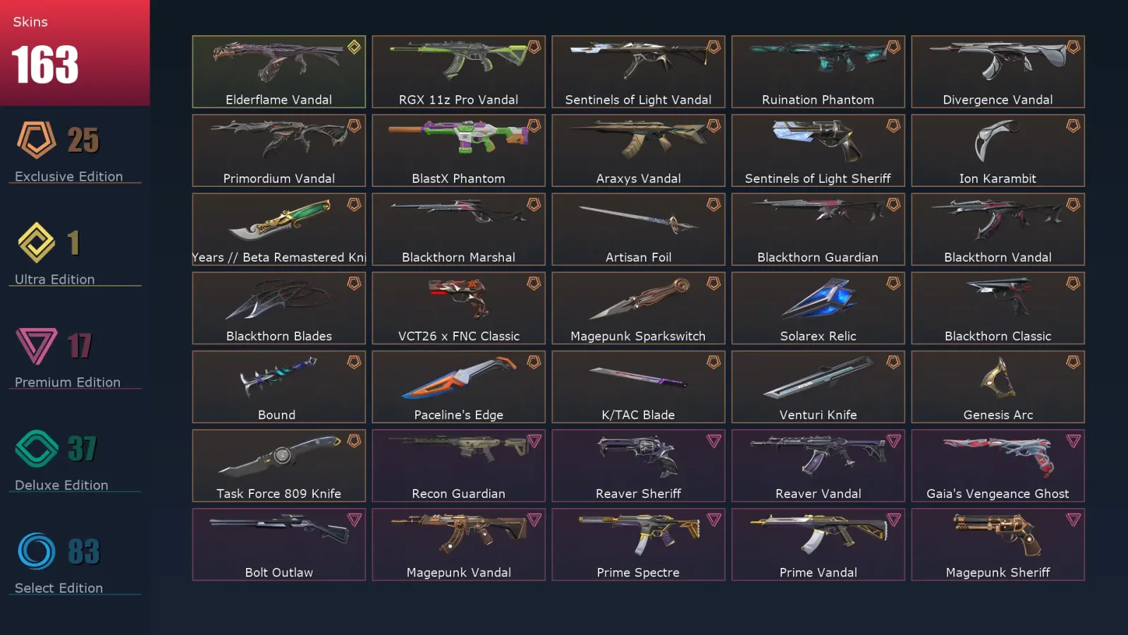 [Valorant] | EU | Level 500 | Platinum 1 | 29 Agents | 163 Skins — Valorant account