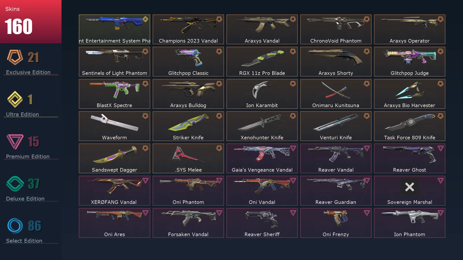 [Valorant] | EU | Level 271 | 26 Agents | 160 Skins