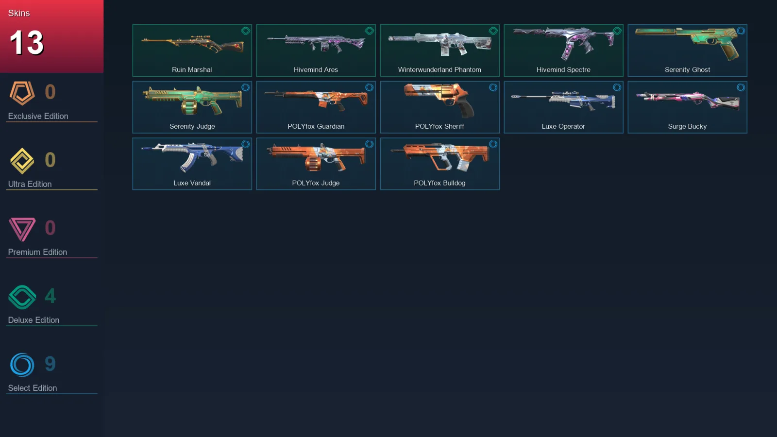 NA | Lv1 | Unranked | 13 Skin | 7 Agent | 13 Buddy