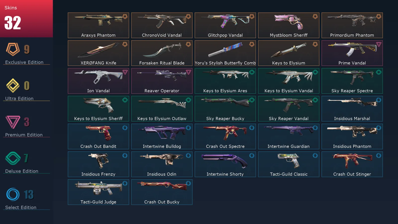 [Valorant] | EU | Level 42 | Platinum 3 | 13 Agents | 32 Skins