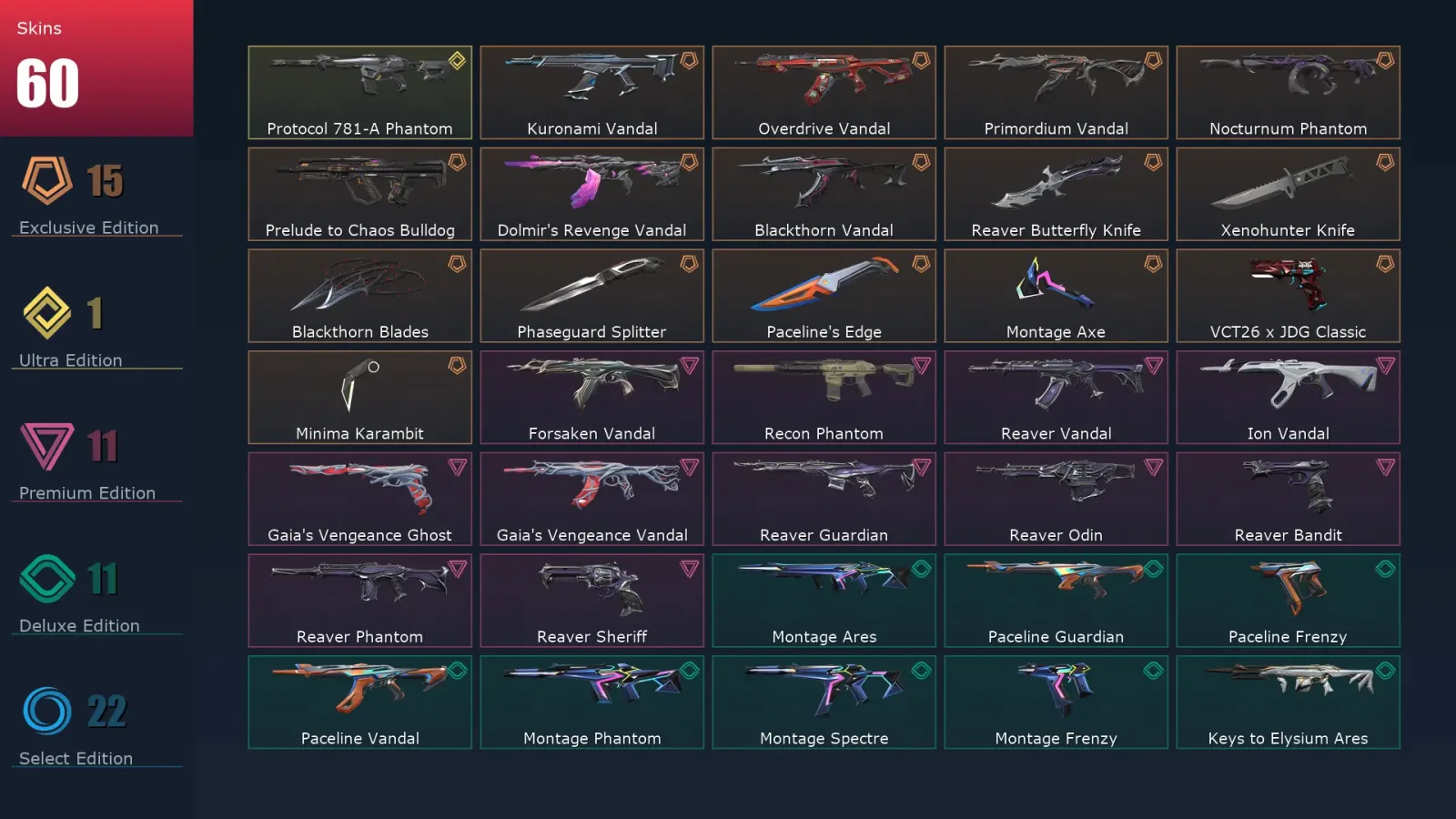 [Valorant] | EU | Level 49 | Gold 2 | 16 Agents | 60 Skins — Valorant account