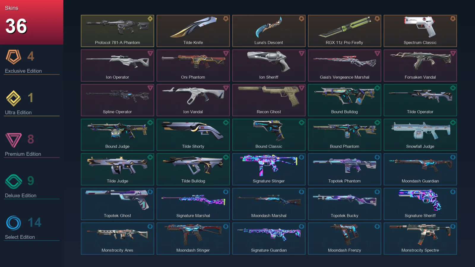 AP | Lv46 | Unranked | 36 Skin | 19 Agent | 28 Buddy