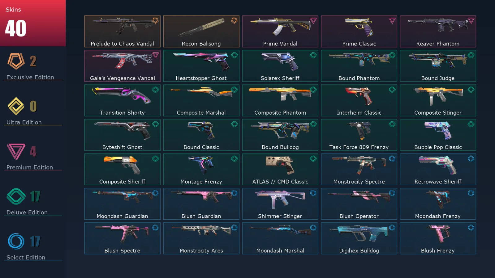 [Valorant] | EU | Level 245 | 29 Agents | 40 Skins