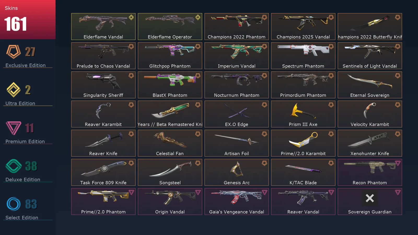 [Valorant] | EU | Level 498 | 29 Agents | 161 Skins